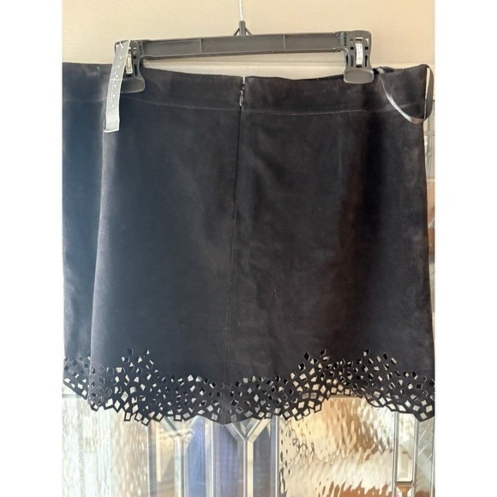 Laundry Shelli Segal NWT Suede Mini Skirt A-line Scalloped Cutout Black Sz 10 - Picture 6 of 11